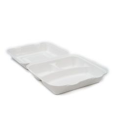 Compostable 3 compartments Hinged Bagasse Box 9x9"