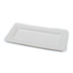 Compostable Rectangular Bagasse Plate 26x13cm White