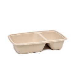 2 Compartment Square Pulp Small Tray 250/550ml KRAFT