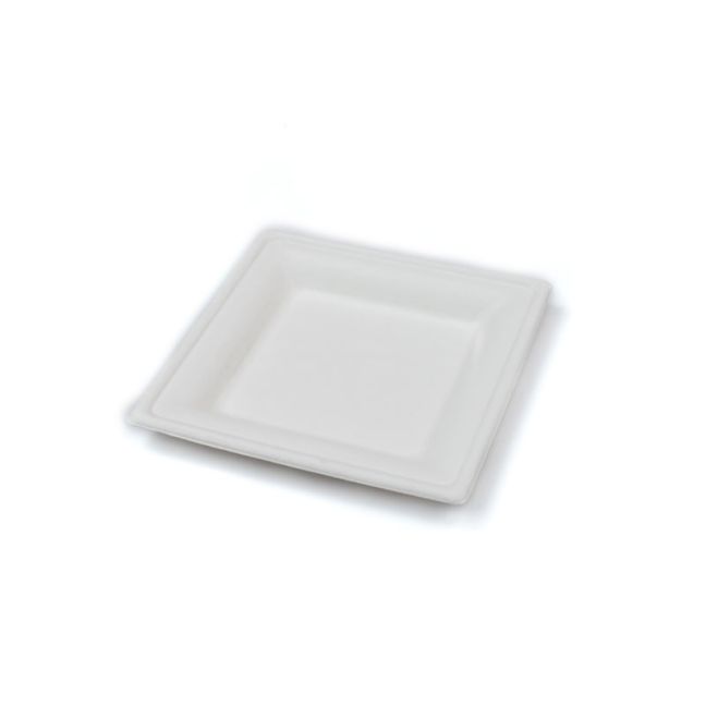 Compostable Square Bagasse Plate 15x15cm White
